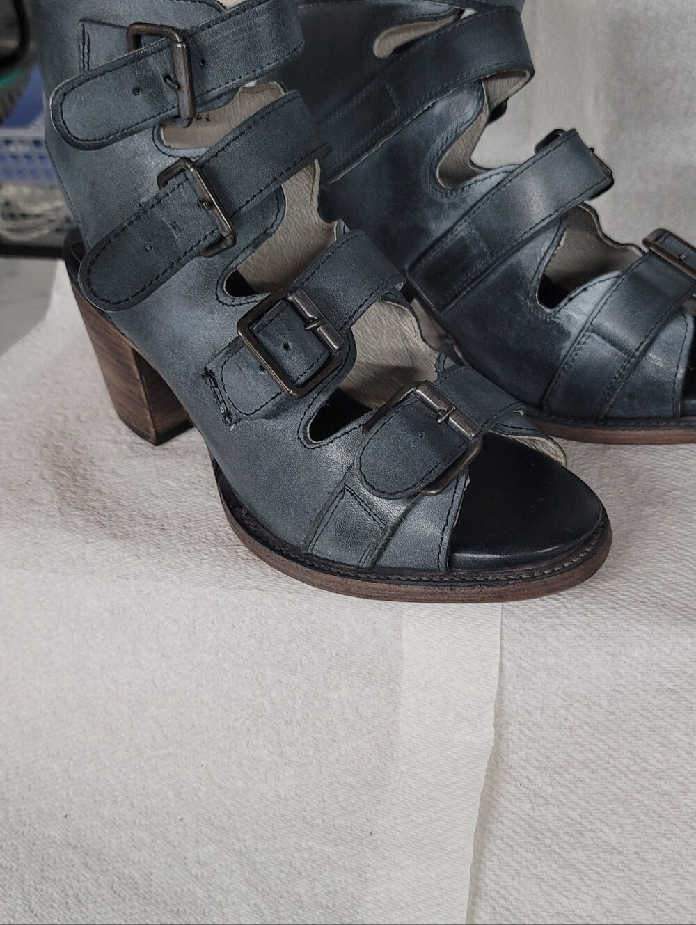 Freebird Women’s Blue Strappy Buckle Block Heel Sandals